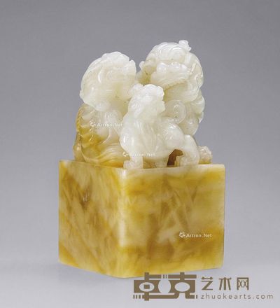 白玉三狮印章 高10cm