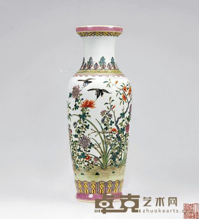 民国 粉彩花鸟瓶 高38cm