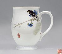 80年代 粉彩花鸟啤酒杯