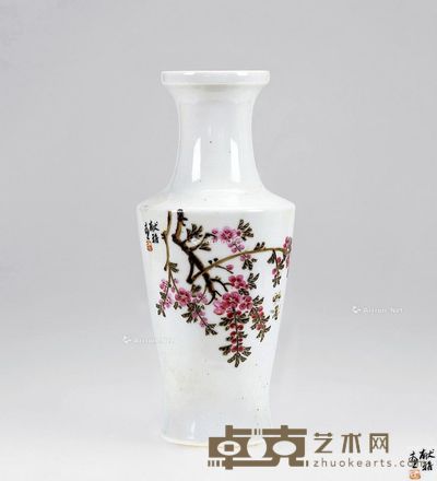 80年代 桃花方肩瓶 高28cm