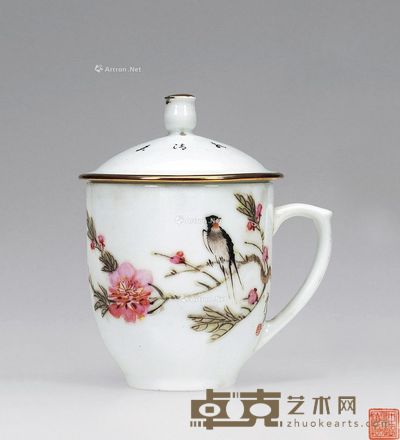 60年代 高白泥花鸟茶杯 高14cm