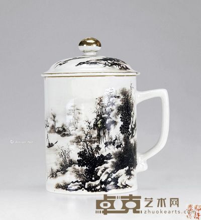 50年代 墨彩山水茶杯 高14cm