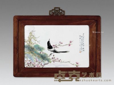 民国 粉彩喜上眉梢花鸟瓷板 宽38cm；高25cm