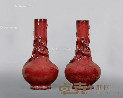 石湾红釉花瓶 （一对） 高61cm