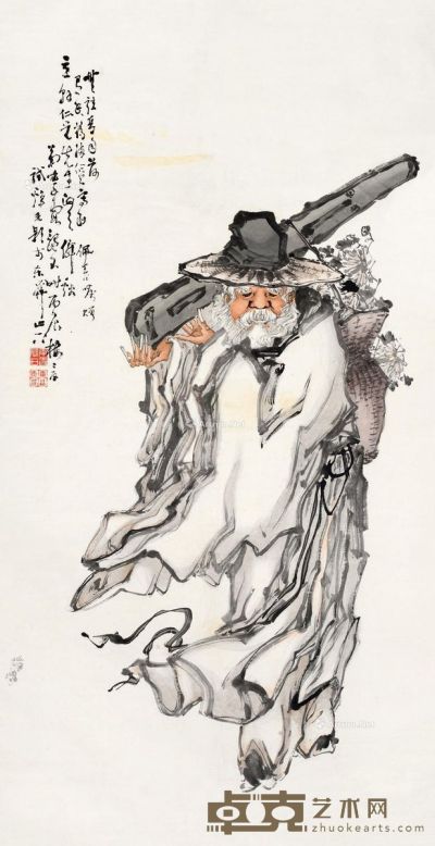 李霞 负琴采菊图 150.3×77.4cm