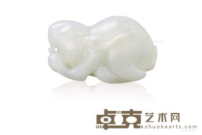 天然和阗白玉玉兔雕件 3.3×5.59×2.46cm