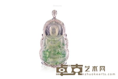 天然玻璃种翡翠观音配钻石吊坠 --