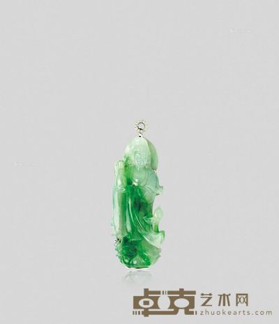 连青云 天然冰种翡翠观音配钻石吊坠 --