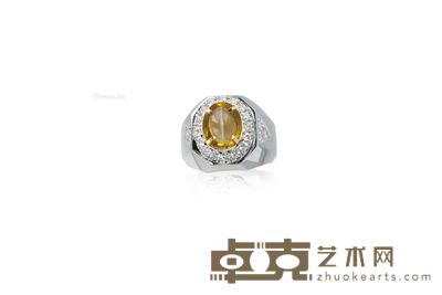 3.02克拉天然金绿玉猫眼石配钻石戒 --