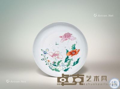 清雍正 粉彩折枝花卉模印龙纹小盘 直径15.8cm