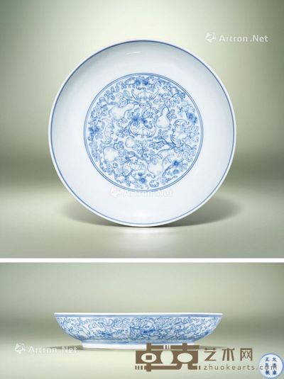 清雍正 青花淡描福禄万代纹盘 直径27.3cm