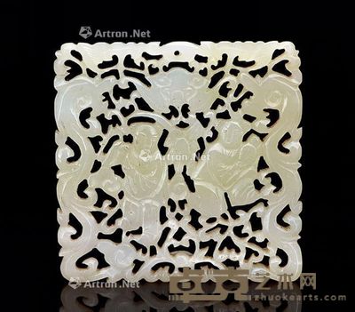 旧 白玉镂空雕和合二仙 5.6×5.5×0.5cm