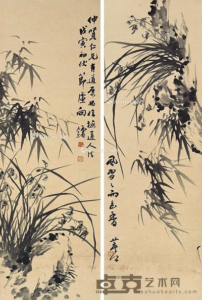 卢向镛 兰竹 102×33cm×2