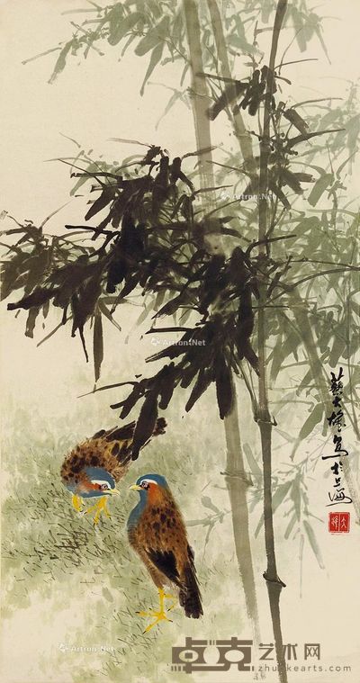 蔡大雄 竹林双雀 91×48cm