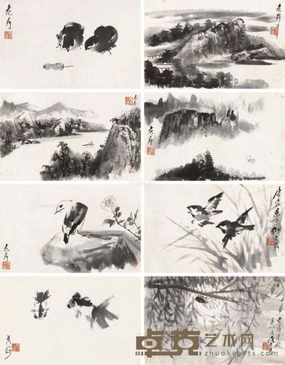 唐云 山水花鸟册 21.5×34cm×8