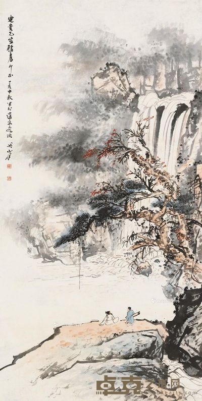 关山月 高山流水 134.5×68cm