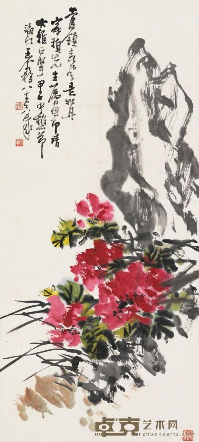 王个簃 春风牡丹图 81×36cm
