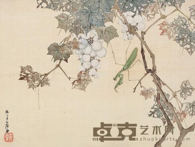 居廉 花卉螳螂 28.5×38cm