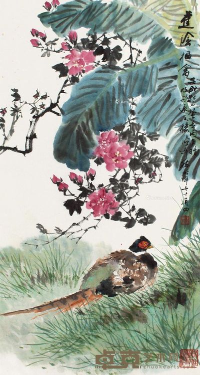 张辛稼 蕉阴栖禽 89×46cm