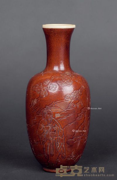 清 瓠制羲之爱鹅长颈瓶 高17cm