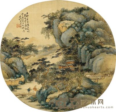 吴石僊 青山策杖 直径24cm