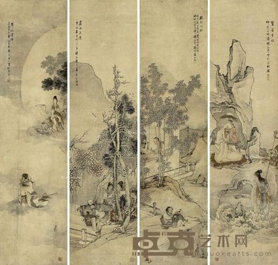 钱慧安 人物 141×35.5cm×4