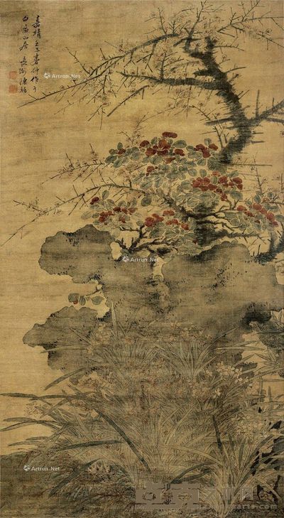 陈栝 兰石花卉 137.5×75.5cm