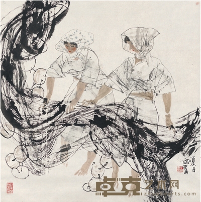 王明明 渔事图 66×66cm