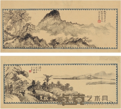 彭恭甫 山水 42×19cm×2