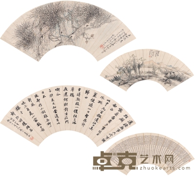 金心兰 苍松图 山水 书法 53.5×17.5cm×4