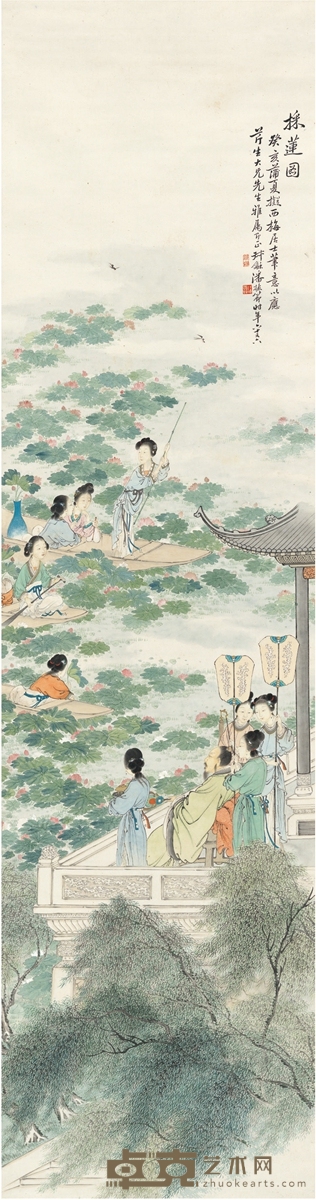 潘振节 采莲图 178×46. 5cm