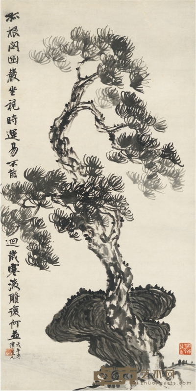 李瑞清 松石图 130×65cm
