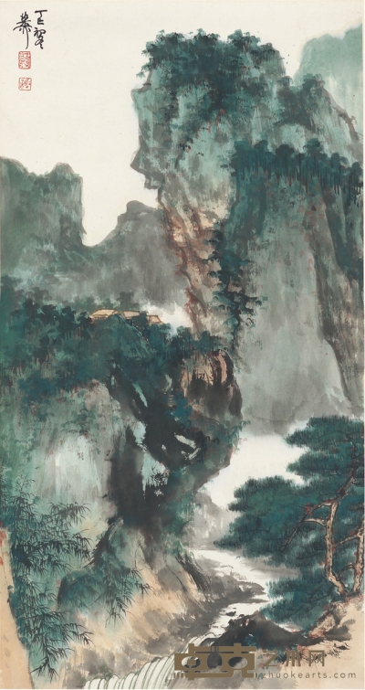 谢稚柳 松溪翠岭图 67×35.5cm