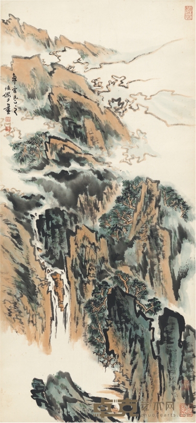 陆俨少 烟云飞瀑图 95.5×44cm