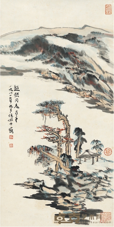 陆俨少 江亭秋色图 69.5×35cm