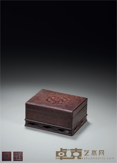 清·富贵长春款红木嵌银丝万字纹盖盒 高：6.5cm  长：13.5cm  宽：10cm
