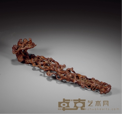 清 黄杨木雕螭龙如意 长31cm