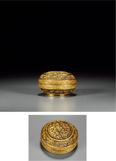 清 铜鎏金錾刻花卉纹盖盒