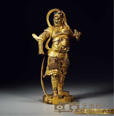 清乾隆 铜鎏金天王立像 高36.3cm