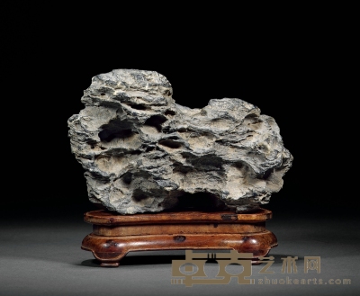 清·灵璧石赏石带木座 15×8×13.5cm