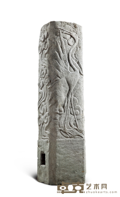 清·青石鹤纹石柱 31×32×125cm
