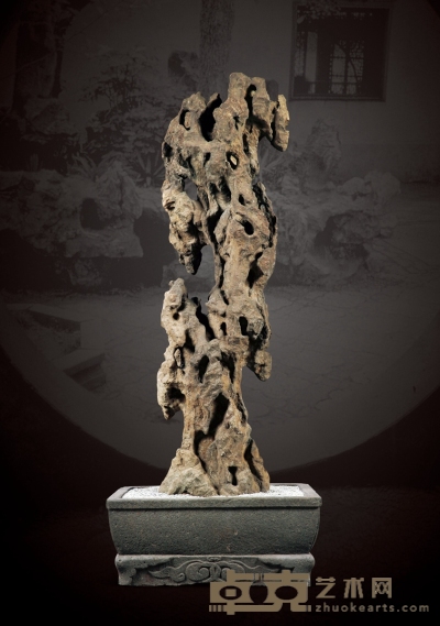 明·青豆石盆连赏石 75×65×187cm