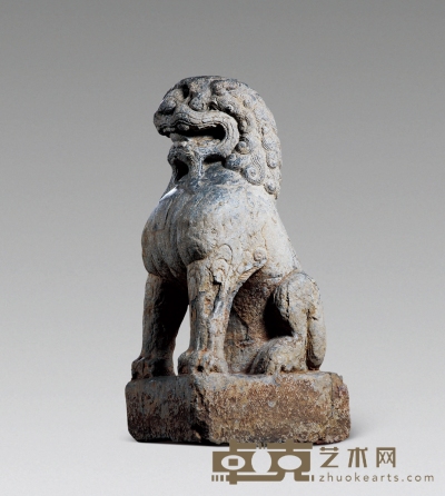 明·青石令牌狮子 70×50×140cm