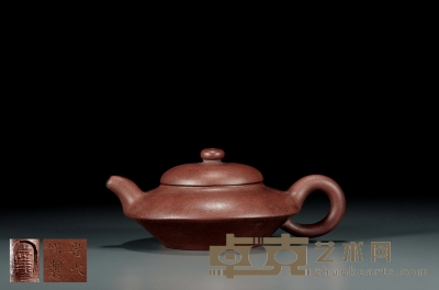 清晚期·芝云、时大彬制款紫泥合欢壶 5.5×14.5cm