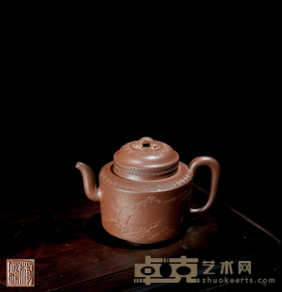 清乾隆·杨履康制紫泥本色泥绘圆壶 12.4×18.5cm
