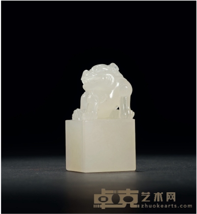 寿山荔枝冻石古兽钮章 3.1×3.1×6.1cm