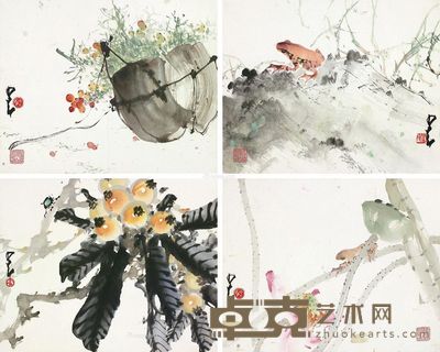 赵少昂 花卉草虫 30×37.5cm×4