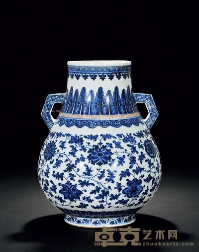 清乾隆 青花缠枝莲纹双耳尊 高32cm