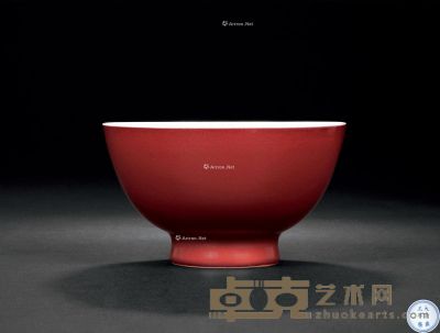清雍正 红釉高足碗 直径15cm