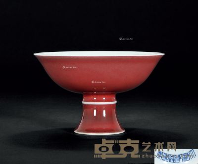 清乾隆 红釉高足碗 直径18cm